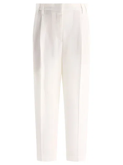 Brunello Cucinelli Slouchy Linen Trousers For Women In White