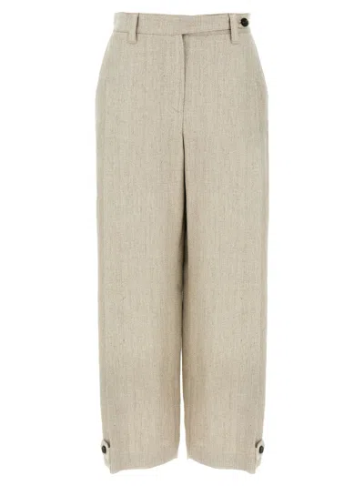 Brunello Cucinelli Slouchy Linen Trousers With Adjustable Leg Bottoms In Neutral