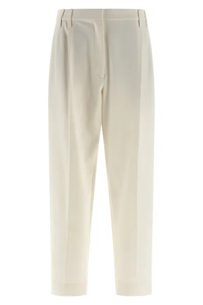 Brunello Cucinelli Relaxed Fit Trousers Pleated Front In White