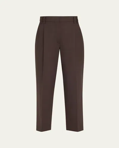 Brunello Cucinelli Slouchy Pleated Tropical Luxury Wool Pants In Brown