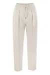 Brunello Cucinelli Slouchy Trousers In Cotton Gabardine And Linen In Chalk