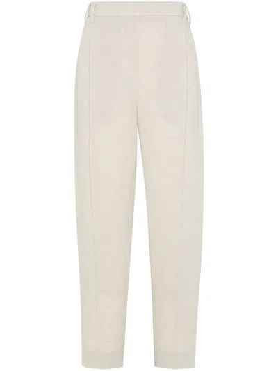 BRUNELLO CUCINELLI BRUNELLO CUCINELLI SLOUCHY TROUSERS IN SPARKLING LINEN CANVAS WITH JEWELLERY