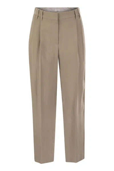 Brunello Cucinelli Slouchy Trousers In Viscose And Linen Fluid Twill With Moniline In Gray