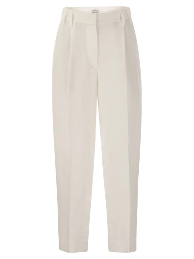 Brunello Cucinelli Women's Viscose And Linen Fluid Twill Slouchy Trousers With Monili In White