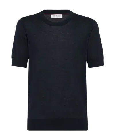Brunello Cucinelli Polo-style Sweater In Prussian Blue