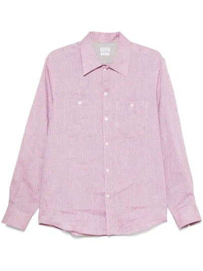 Brunello Cucinelli Men Linen Easy Fit Shirt With Spread Collar In Multicolor