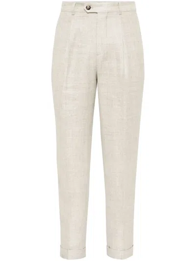 Brunello Cucinelli Slub-textured Trousers In Neutrals