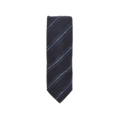 Brunello Cucinelli Slubbed Stripes Silk And Cotton Tie In Blue