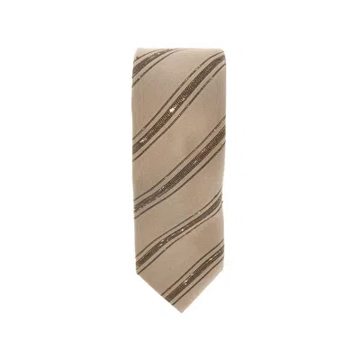 Brunello Cucinelli Slubbed Stripes Silk And Cotton Tie In Brown