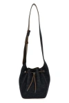 Brunello Cucinelli Duo Mini Denim Drawstring Bucket Bag In Black