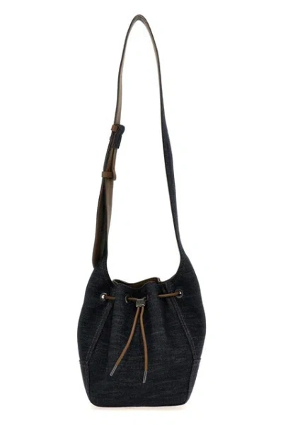 Brunello Cucinelli Navy Blue Denim Bc Duo Small Bucket Bag