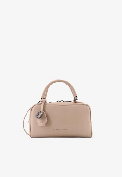 Brunello Cucinelli Small Boston Explorer Top Handle Bag In Sand