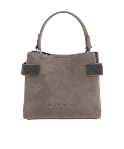 Brunello Cucinelli Small Essence Shoulder Bag In Gray