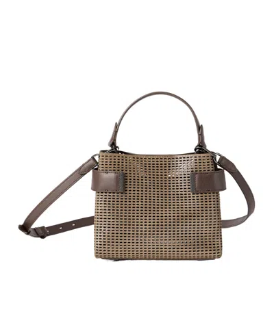 Brunello Cucinelli Small Essence Sparkling Leather Tote Bag In Brown