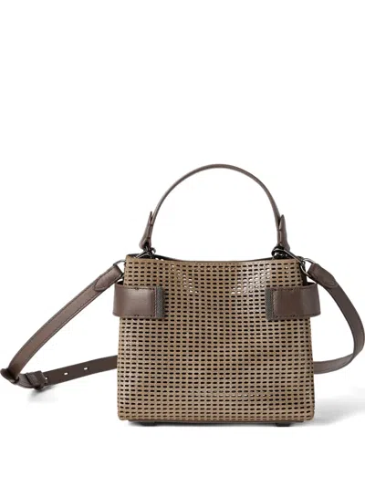 Brunello Cucinelli Small Essence Sparkling Leather Tote Bag In Brown