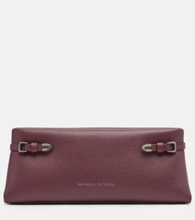 Brunello Cucinelli Small Leather Clutch In Burgundy