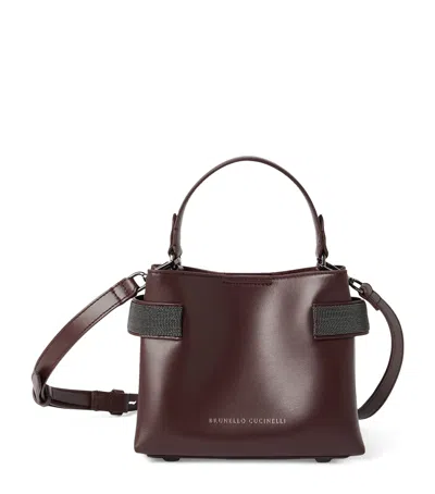 Brunello Cucinelli Small Leather Essence Top-handle Bag In Purple