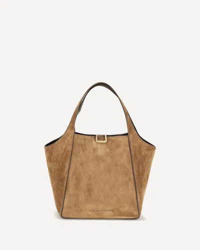 Brunello Cucinelli Small Sartorial Suede Bucket Bag In Beige