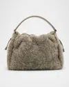 Brunello Cucinelli Small Shearling Bucket Bag In White