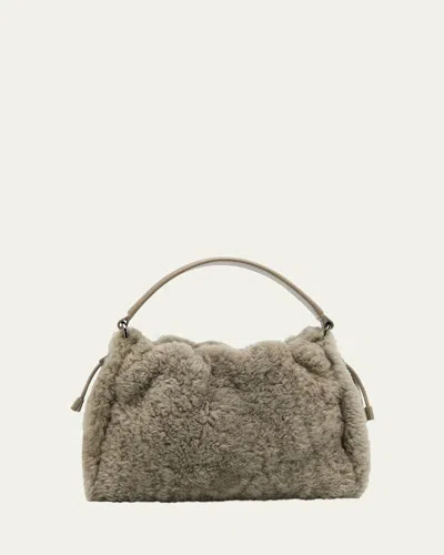Brunello Cucinelli Small Shearling Bucket Bag In White
