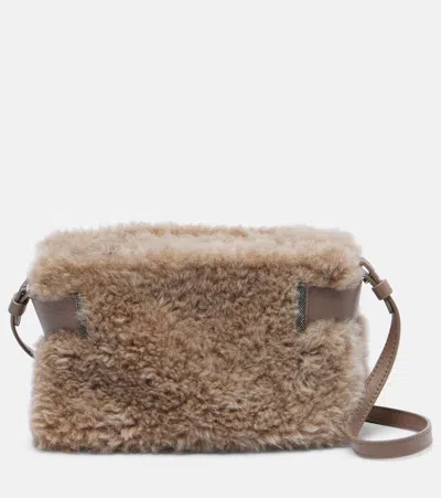Brunello Cucinelli Small Shearling Clutch In Sand