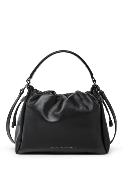 Brunello Cucinelli Small Soft Leather Mellow Bucket Bag In Black