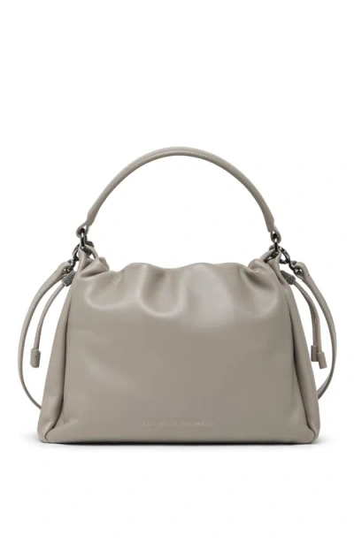 Brunello Cucinelli Small Soft Leather Mellow Bucket Bag In Grey