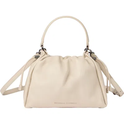 Brunello Cucinelli Small Soft Leather Mellow Bucket Bag In White