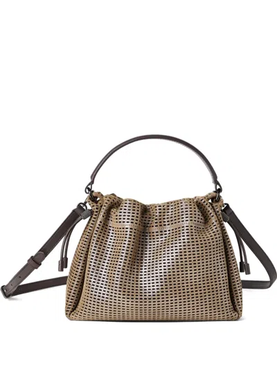 Brunello Cucinelli Small Sparkling Monili Leather Tote Bag In Brown