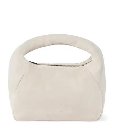 Brunello Cucinelli Small Suede Bc Duo Shoulder Bag In Sand
