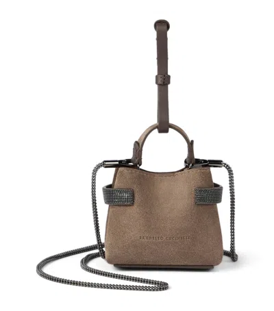 Brunello Cucinelli Small Suede Essence Top-handle Bag In Brown