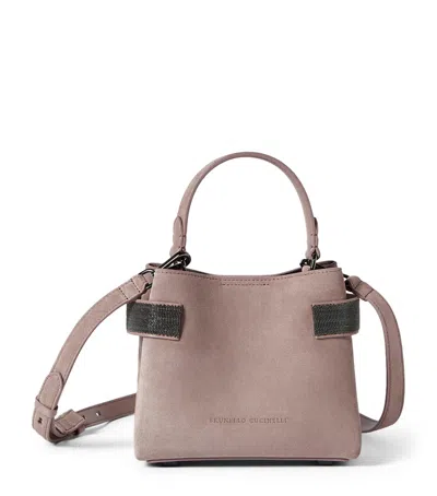 Brunello Cucinelli Small Suede Essence Top-handle Bag In Brown