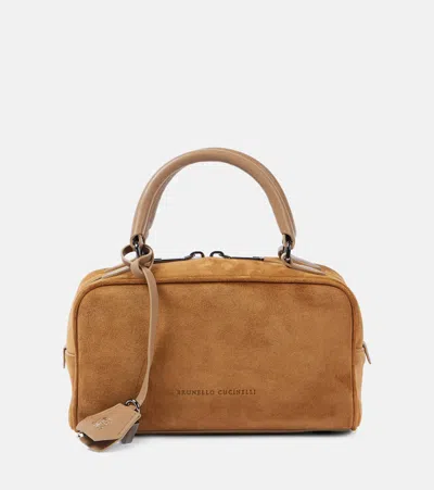 Brunello Cucinelli Small Suede Tote Bag In Brown