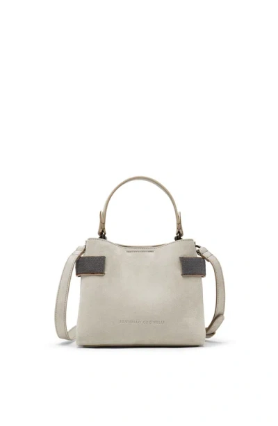 Brunello Cucinelli Small Suede Essence Top-handle Bag In Green