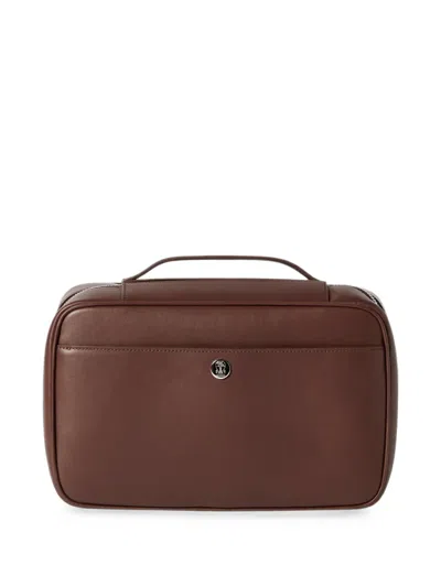 Brunello Cucinelli Smooth Calfskin Travel Beauty Case In Brown