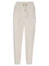 Brunello Cucinelli Women's Smooth Cotton Fleece Cargo Pants With Monile In White