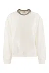 Brunello Cucinelli Women Smooth Cotton Fleece Topwear With Ribbed Collar Precious