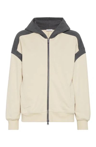Brunello Cucinelli Smooth Cotton French Terry Sweatshirt In Beige