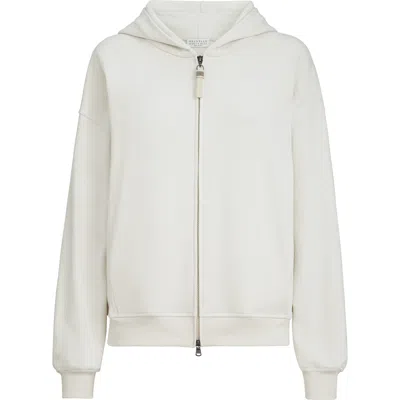 Brunello Cucinelli Smooth Cotton French Terry Sweatshirt In White