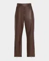 Brunello Cucinelli Smooth Glove Leather Straight-leg Biker Pants With Monili Loop In C9106 Brown