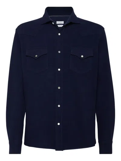 Brunello Cucinelli Snap-fastening Pocket Shirt In Blue