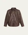 Brunello Cucinelli Snap-front Soft Leather Shirt In Brown