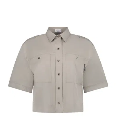 Brunello Cucinelli Snap Short Sleeve Shirt In Gray