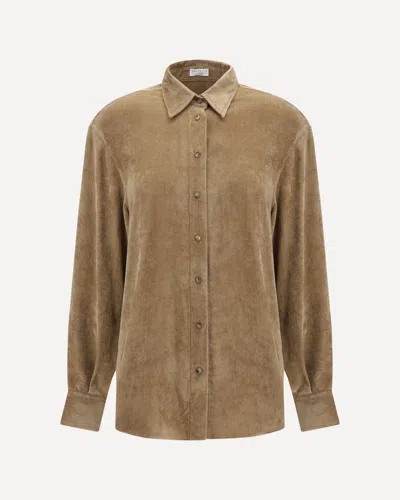 Brunello Cucinelli Snap-button Shirt In Cashmere Blend In Brown
