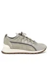 Brunello Cucinelli Beige Leather Sneakers With Glitter And Monili Chain Detailing In Beige