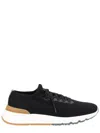 Brunello Cucinelli Cotton Knit And Semi-polished Calfskin Runner Sneakers In Black