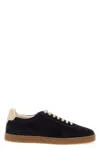 Brunello Cucinelli Washed Suede Sneakers With Contrast Leather Heel And Durable Latex Sole In Black