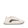 Brunello Cucinelli Women Grey Suede And Twill Precious Stripe Runners In White