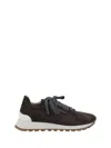 Brunello Cucinelli Brown Low Top Sneakers With Monil Detail On The Side And Embossed Logo Lettering On The Rear In Leat In Black