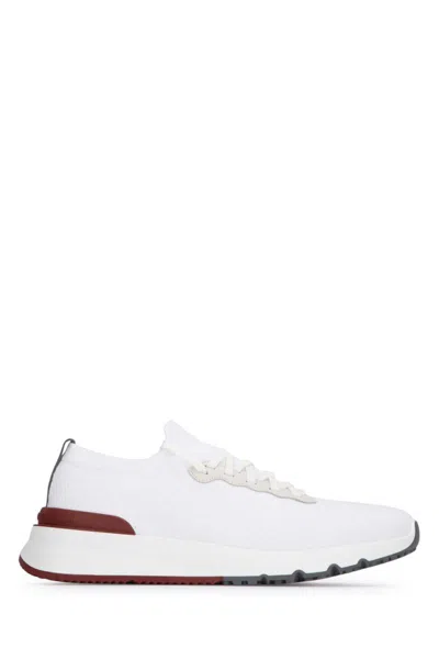 Brunello Cucinelli Knitted Upper Sneakers With Elevated Sole In White